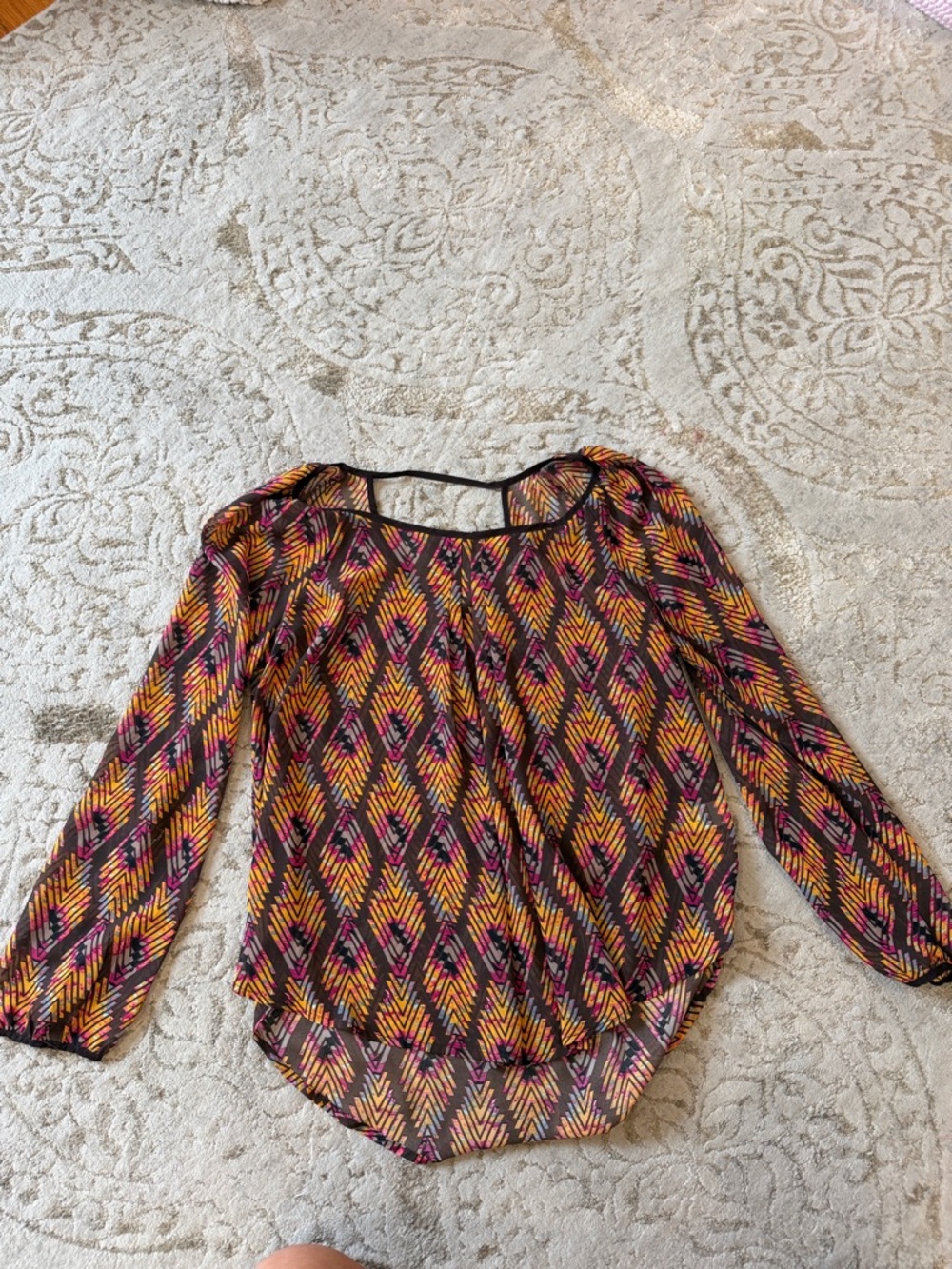 Blu Pepper Multicolor Geometric Sheer Blouse - Yellow & Pink - Picture 1 of 2